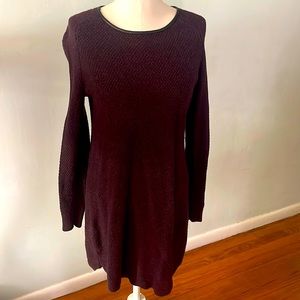 Leather trimmed neckline sweater  dress
